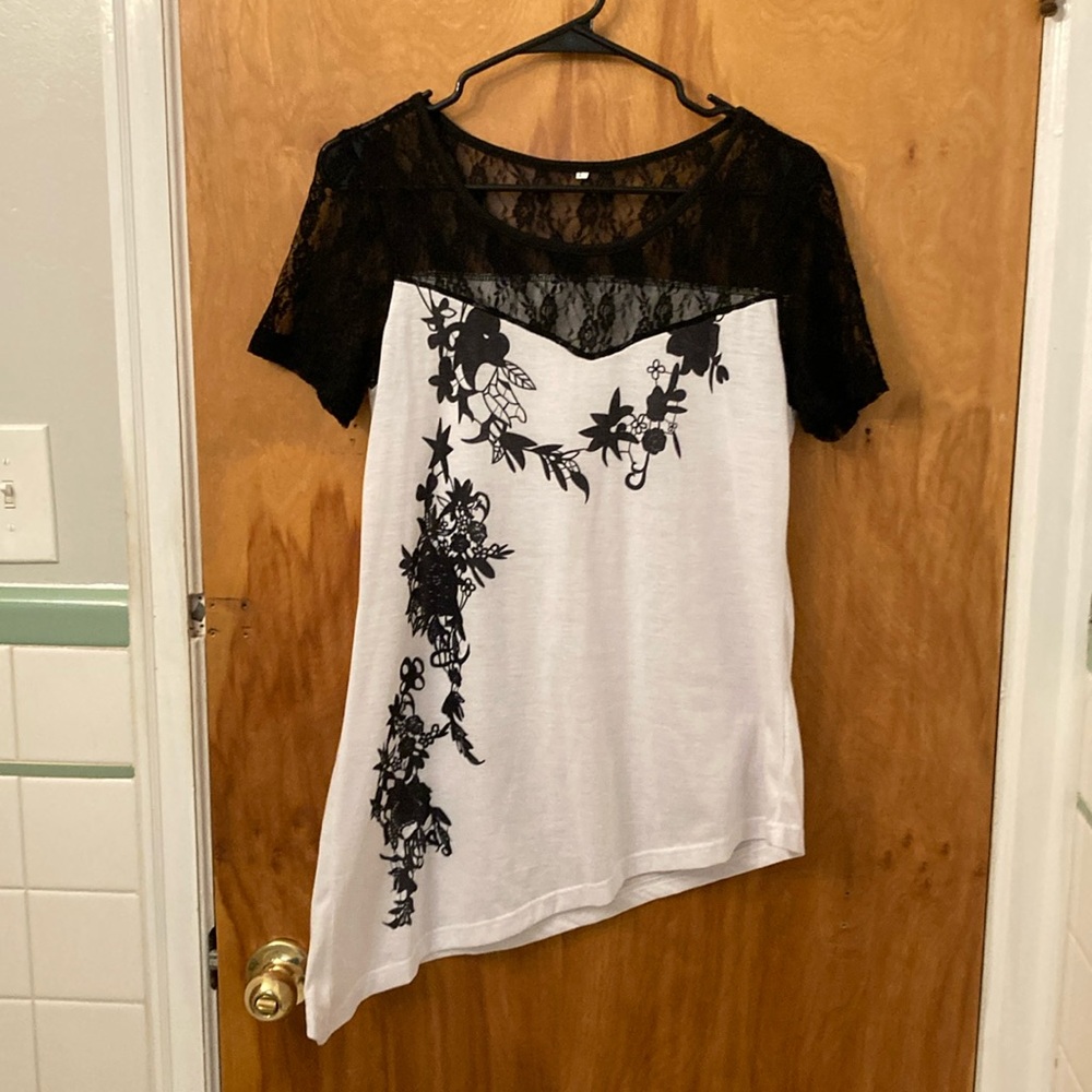 Black and white asymmetrical top
